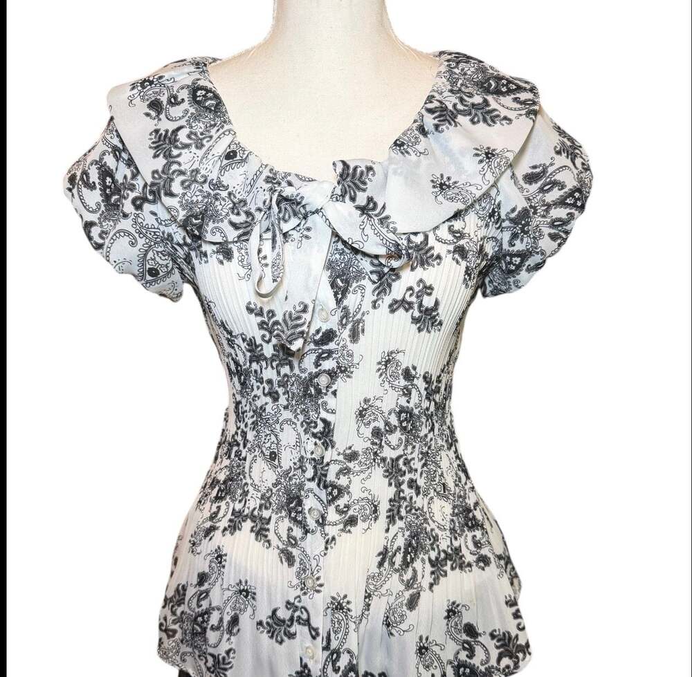 Sunny Leigh Boutique Paisley Blouse Womens M‎ Peplum Tie Front Y2K Rare